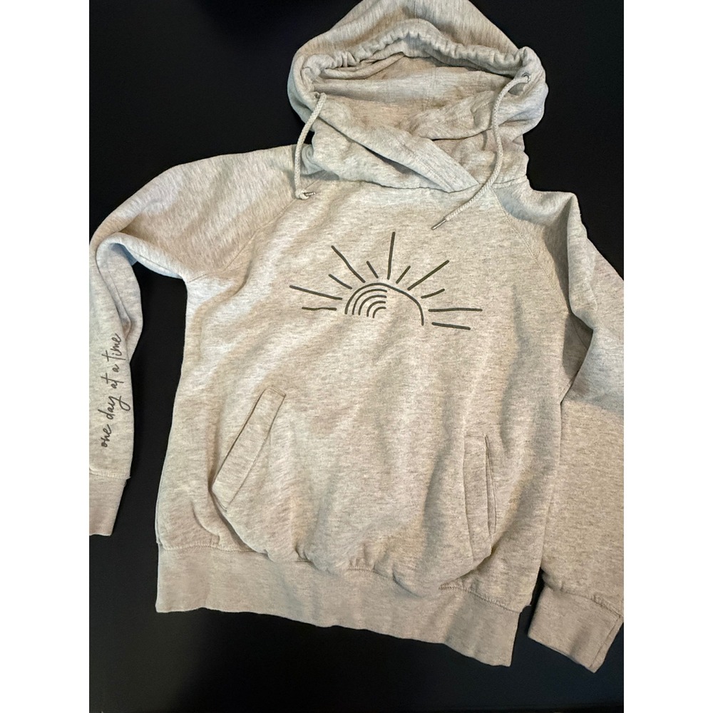 Enza Womens Sun Graphic One Day At A Time Gray Cowl Neck Hoodie Medium